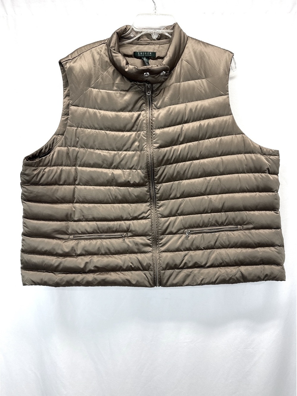 Lauren Ralph Lauren Women's 3X Puffer Vest Down Feather Brown Earthy Funnel Neck